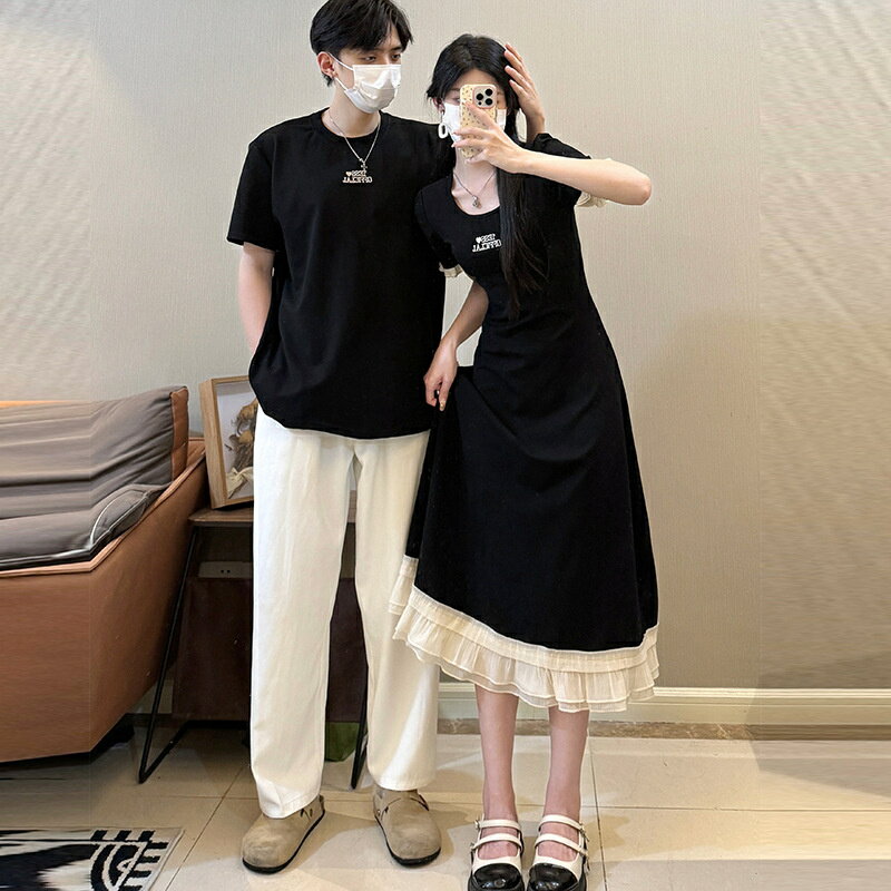 カップル ペア tシャツ メンズ 半袖 レディース ワンピース ブランド ペアルック カップル 春夏 服 tシャツ おしゃれ ペアルック tシャツ 可愛い カップル お揃い プレゼント 夫婦 おもしろ カップル 友達 オシャレ ギフト ペア カップル 無地 シンプル カジュアル