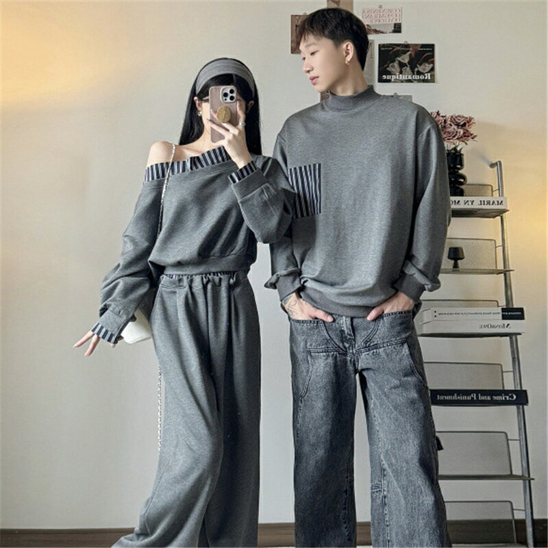 ペアルック トレーナー tシャツ パーカー セットアップ 秋 ロングパンツ オフショル 男女2着セット ブランド カップル お揃い 服 冬 レディース おしゃれ ペアルックトレーナー 大きいサイズ リンクコーデ プレゼント コーデ メンズ