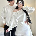ペアルック トレーナー tシャツ セットアップ つなぎ 秋 長袖トップス オフショル 男女2着セット ブランド カップル お揃い 服 冬 レディース おしゃれ ペアルックトレーナー 大きいサイズ リンクコーデ プレゼント コーデ メンズ