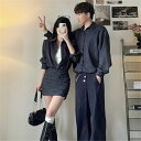 ペアルック 長袖シャツ ストライプ 秋 ブラウス 長袖トップス 韓国 ワンピース 男女2着セット アウター 大きいサイズ カップル お揃い 服 トップス クリスマス プレゼント リンクコーデ ペア ブランド コーデ メンズ かわいい スウェット 人気 冬 秋服