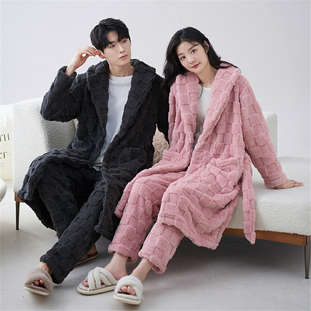 ペアパジャマ 冬 モコモコ 男女2着 セット 前開き 長袖 ロング丈 チェック 無地 カップル ペア ルームウェア レディース パジャマ ペア 夫婦 もこもこ メンズ 秋 結婚祝い プレゼント ペアパジャマ カップル お揃い プレゼント ギフト モコモコ 部屋着