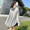 uv パーカー ラッシュガード レディース 長袖 シンプル 涼しい 夏 アウトドア 通気 uvカット ミモレ丈 薄手 つば 帽子 付き uvパーカー ポンチョ ...