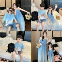 親子 ペアルック tシャツ 夏 ワンピース キャミワンピ トラベル グラデーション 半袖 ワンピース ペア 夏服 親子コーデ 赤ちゃん 親子ペアルック ペアtシ...