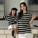 親子 ペアルック tシャツ 夏 ペア トップス キッズ 刺繍 ストライプ パンダ 半袖 韓国 夏服 親子コーデ 赤ちゃん 親子ペアルック ペアtシャツ 半袖 コ...