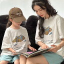 親子 ペアルック tシャツ 夏 ペア フラワー uネック レトロ 灰色 半袖 綿 リボン 夏服 親子コーデ 赤ちゃん 親子ペアルック ペアtシャツ 半袖 コーデ...