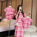 親子 ペアルック tシャツ 夏 ワンピース tシャツ ストライプ 半袖 ペア 夏服 親子コーデ 赤ちゃん 親子ペアルック ペアtシャツ 半袖 コーデ 家族 お揃...