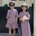 親子 ペアルック tシャツ 夏 ワンピース ストライプ 韓国 2点セット ワンピース ペア 夏服 親子コーデ 赤ちゃん 親子ペアルック ペアtシャツ 半袖 コー...