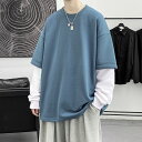 メンズ トレーナー おしゃれ 春秋 長袖 tシャツ プルオーバー 春 uネック 長袖 重ね着レイヤード トレーナー メンズ ブランド トップス 人気 ロングtシ...