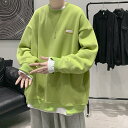 メンズ トレーナー おしゃれ 春秋 長袖 tシャツ プルオーバー 春 トップス uネック ジュニア 秋 緑 長袖 重ね着レイヤード トレーナー メンズ ブランド...