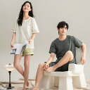 ペア パジャマ 半袖 夏 綿100% 男女2着 セット セットアップ 綿 半袖トップス ショートパンツ 高級 カップル ルームウェア 春夏 ペアパジャマ 結婚祝...