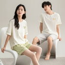 ペア パジャマ 半袖 夏 綿100% 男女2着 セット カジュアル ゆったり 綿 半袖トップス ショートパンツ 高級 カップル ルームウェア 春夏 ペアパジャマ...