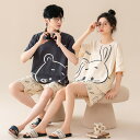 ペア パジャマ 半袖 夏 綿100% 男女2着 セット アニメ セットアップ 綿 半袖トップス ショートパンツ 高級 カップル ルームウェア 春夏 ペアパジャマ...