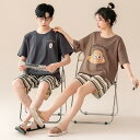 ペア パジャマ 半袖 夏 綿100% 男女2着 セット セットアップ 綿 半袖トップス ショートパンツ 高級 カップル ルームウェア 春夏 ペアパジャマ 結婚祝...