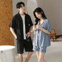 ペア パジャマ 半袖 夏 綿100% 男女2着 セット カジュアル セットアップ ゆったり 前開き 綿 半袖トップス ショートパンツ 高級 カップル ルームウェ...