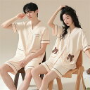 ペア パジャマ 半袖 夏 綿100% 男女2着 セット かわいい セットアップ ショートパンツ 高級 カップル ペア ルームウェア 春夏 ペアパジャマ 結婚祝い...