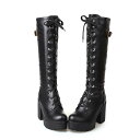 厚底 ブーツ レディース ジョッキーブーツ 大きいサイズ 編み上げ 撥水 boot ブーティー 歩きやすい ロングブーツ 美脚 疲れない チャンキーヒール 太ヒ...