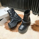 厚底 ブーツ レディース ワークブーツ 8cm 厚底 身長アップ レトロ ワーク 身長アップ ショートブーツ 歩きやすい きれいめ 細身 美脚 おしゃれ 厚底ブ...
