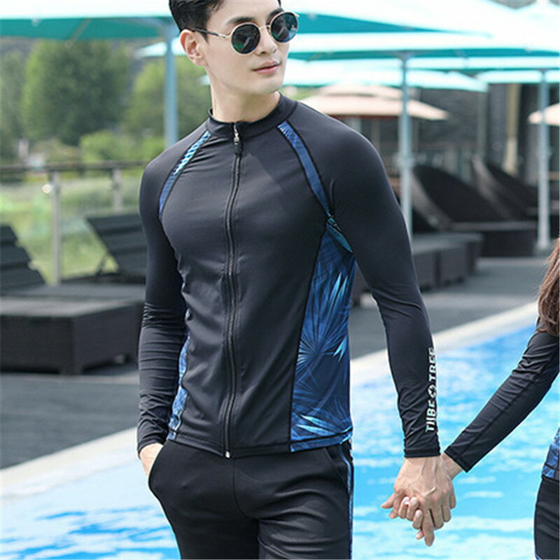 ラッシュガード メンズ セット 水着 セットアップ ジッパー uvカット 韓国 スポーツウェア フィットネス 長袖 海パンツ 体型カバー 水陸両用 上下セット レギンス サーフパンツ 紫外線対策 UV対策 水泳 競泳 ビーチ スイミング男性 大きいサイズ 日焼け止め