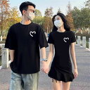 カップル ペア tシャツ ブランド レディース ワンピース ハート シンプル トップス 夏 半袖 高級 ワンピース ペアルック カップル 春夏 服 メンズ tシャツ 半袖 おしゃれ ペアルック tシャツ カップル お揃い プレゼント 夫婦 おもしろ カップル 友達 ギフト人気