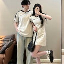 カップル ペア tシャツ 男女2着セット ブランド レディース ワンピース tシャツ 刺繍 夏 ウエスト とんぼ ペアルック カップル 春夏 服 メンズ tシャ...