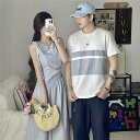 カップル ペア tシャツ ブランド レディース ワンピース シンプル 半袖 tシャツ ノースリーブ ワンピース ペアルック カップル 春夏 服 メンズ tシャツ 半袖 おしゃれ ペアルック tシャツ カップル お揃い プレゼント 夫婦 おもしろ カップル 友達 ギフト人気
