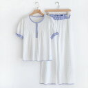 パジャマ レディース 夏用 ルームウェア 夏 シンプル カジュアル セットアップ ガーゼ薄手 半袖トップス+ロングパンツ 春 かわいい コットン 上下セット 1...