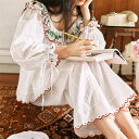パジャマ レディース 夏用 ルームウェア 夏 無地 シンプル フレア 綿 フラワー 刺繍 セットアップ 春 秋 かわいい コットン 可愛い 上下セット 10分丈...