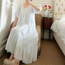 ルームウェア ワンピース レディース 夏 無地 シンプル フレア 姫系 レトロ ネグリジェ 半袖 綿 レース パジャマ ブランド かわいい 大人 半袖 春秋 お...