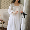 ルームウェア ワンピース レディース 夏 無地 シンプル フレア 春 綿 白 姫系 レトロ ネグリジェ パジャマ ブランド かわいい 大人 長袖 春秋 おしゃれ...