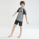 子供 水着 男の子 セット シンプル カジュアル キッズ セットアップ スイムウェア 半袖トップス ショートパンツ 半袖 ラッシュガード 140 150 160 中学生 男子 小学生 子供用フィットネス水着 みずぎ スイミング スクール子供水着 海水浴 水遊び 日焼け止め 防寒保温(4)