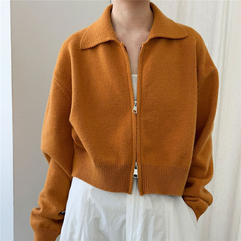 レディース カーディガン 秋 厚手 トップス 前開き ジッパー セーター ショート丈 ニット 高級 ポロシャツ きれいめ ボレロ 秋用 ショート丈 長袖 ゆったり 冬 アウター レディース トップス UV カーディガン オーバーサイズ 秋冬 レディースファッション