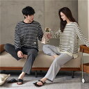 ペア パジャマ 長袖 男女2着 セット 綿100% ボーダー 大きいサイズ セットアップ カップル 抗菌 春 秋 ルームウェア クルーネック 冬 コットン ペアパジャマ 結婚祝い プレゼント お祝い おもしろ 春秋 夫婦 ギフト 上下セット レディース 部屋着 メンズ