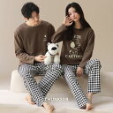ペア パジャマ 長袖 男女2着 セット 綿100% 犬 可愛い カジュアル アニメ ゆったり カップル 春 秋 ギンガムチェック ルームウェア クルーネック 冬 コットン ペアパジャマ 結婚祝い プレゼント お祝い おもしろ 春秋 夫婦 ギフト 上下セット レディース 部屋着 メンズ