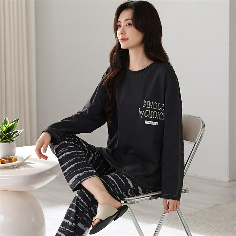 MK-Houseのペア パジャマ 長袖 男女2着 セット 綿100％ シンプル 高級 軽量 大きいサイズ セットアップ カップル 秋 ルームウェア クルーネック 冬 コットン ペアパジャマ 結婚祝い プレゼント お祝い おもしろ 春秋 夫婦 ギフト 上下セット レディース 部屋着 メンズ｜アングル3