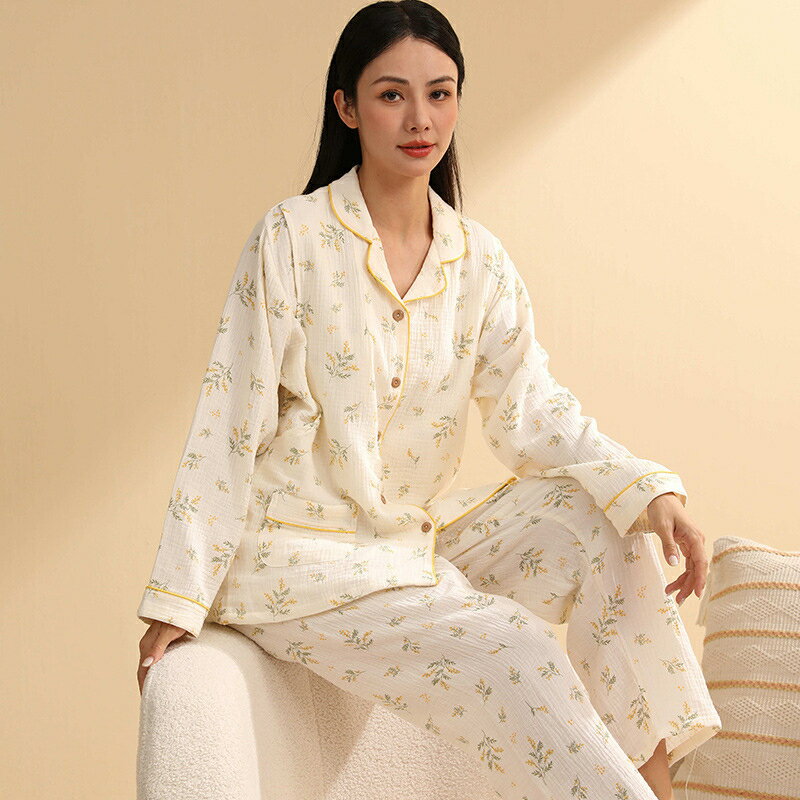 マタニティ パジャマ 前開き 長袖 産後 春 秋 シンプル 綿100% コンフォート 2点セット ルームウェア 授乳 春秋 ギフト ルーム パンツ トップス か...