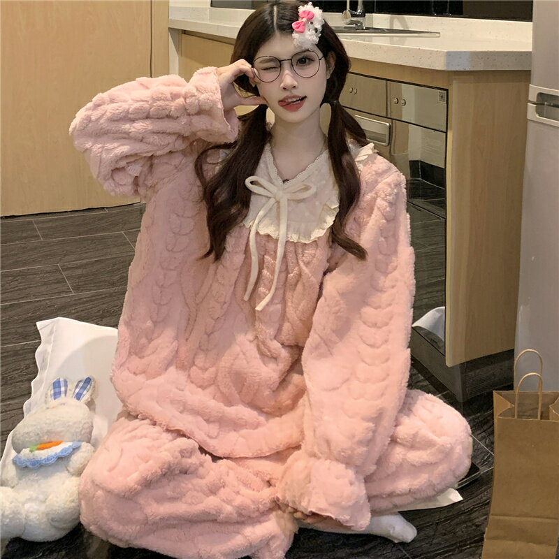 パジャマ レディース ルームウェア もこもこ あったか 厚手 防寒 冬 裏起毛 かわいい セットアップ 秋冬 インフルエンサー フランネル 女性用 上下セット ふわふわ プルオーバー 部屋着 長袖 モコモコ 暖かい 大きいサイズ 着る毛布 ボア寝巻き