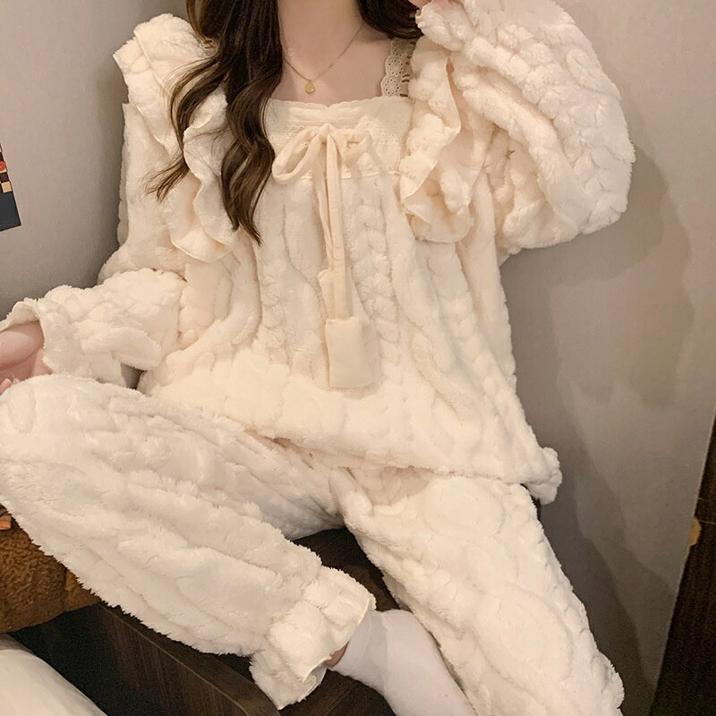 パジャマ レディース ルームウェア もこもこ あったか 厚手 冬 セットアップ 秋冬 フランネル 女性用 かわいい 上下セット ふわふわ プルオーバー 部屋着 長袖 モコモコ 暖かい 大きいサイズ 着る毛布 ボア寝巻き
