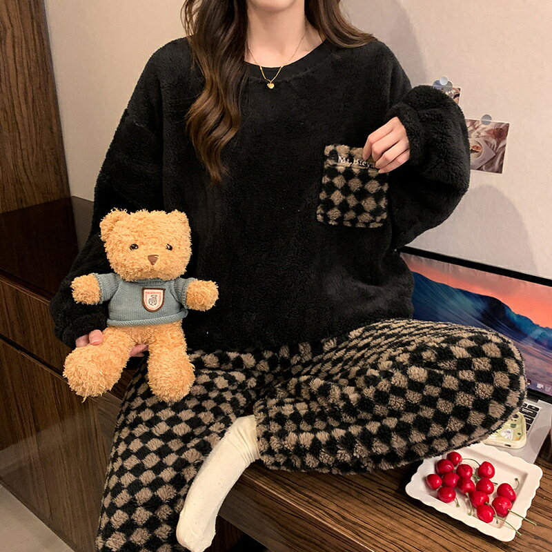 パジャマ レディース ルームウェア もこもこ あったか 厚手 防寒 冬 かわいい セットアップ 学生 春 秋 秋冬 フランネル 女性用 上下セット ふわふわ プルオーバー 部屋着 長袖 モコモコ 暖かい 大きいサイズ 着る毛布 ボア寝巻き