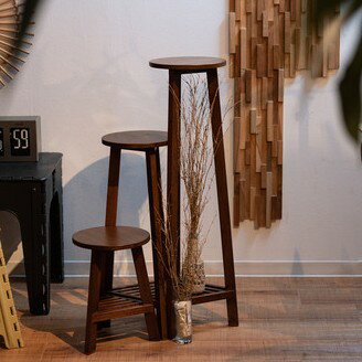 プランターベース おしゃれ 花台 木製 丸型 円形 棚付き 北欧 ガーデニング 室内 ブラウン ホワイト gu..