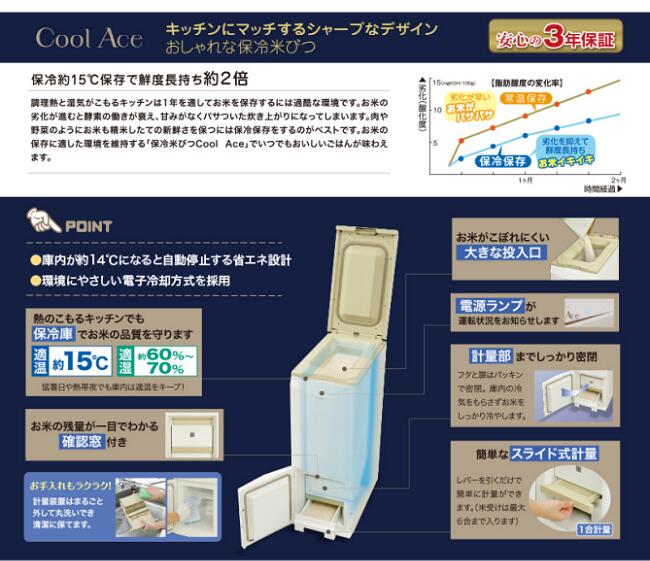 エムケー精工保冷米びつ「CoolAce」HK-331W米容量31kgタイプ