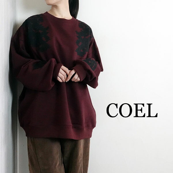 【2025秋冬新作】コエル COEL フラワー刺繍スウェット トップス ボルドー ブラック 秋冬 レディース 185405025