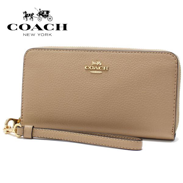 ギフトラッピング無料 コーチ 長財布 レディース ストラップ付き COACH Wallet ロング ジップ アラウンド ウォレット ラグジュアリー ペブルド レザー トープ C4451 IMTAU 