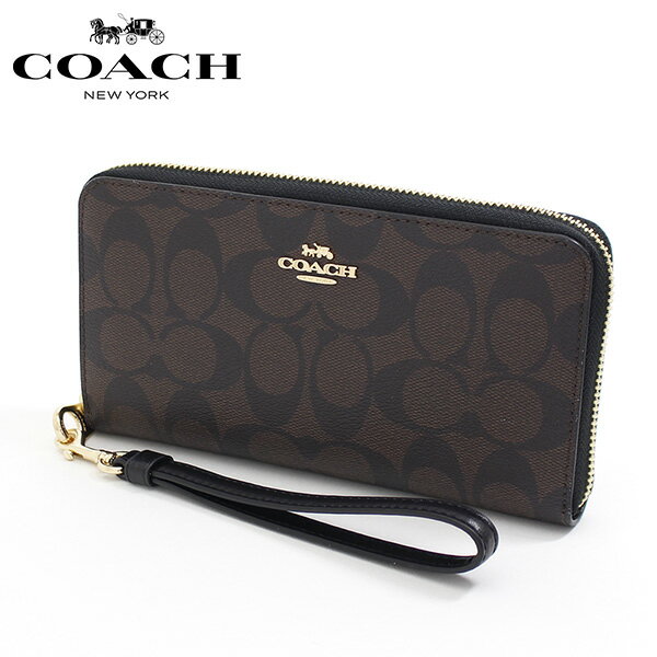 【お買い物マラソンセール開催中】コーチ 長財布 レディース COACH Wallet ラグジュアリー シグネチャー ロング ジップ アラウンド ウォレット ブラウン ブラック C4452 IMAA8 【送料無料♪】