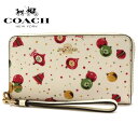 コーチ 財布（レディース） 【月末セール開催中】コーチ 長財布 レディース COACH Wallet オーナメント プリント PVC レザー ロング ジップ アラウンド ウォレット チョークマルチ C7410 IMCAH 【送料無料♪】