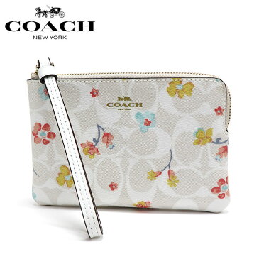 【半期決算セール開催中!】コーチ ポーチ レディース COACH Pouch シグネチャー キャンバス ウィズ ミスティカル フローラル プリント コーナー ジップ リストレット チョークマルチ C8702 IMCAH 【送料無料♪】