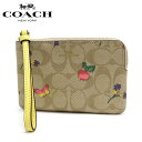 コーチ ポーチ レディース COACH Pouch シグネチャー キャンバス ウィズ ドリーミー ベジー プリント コーナー ジップ リストレット ライトカーキ...