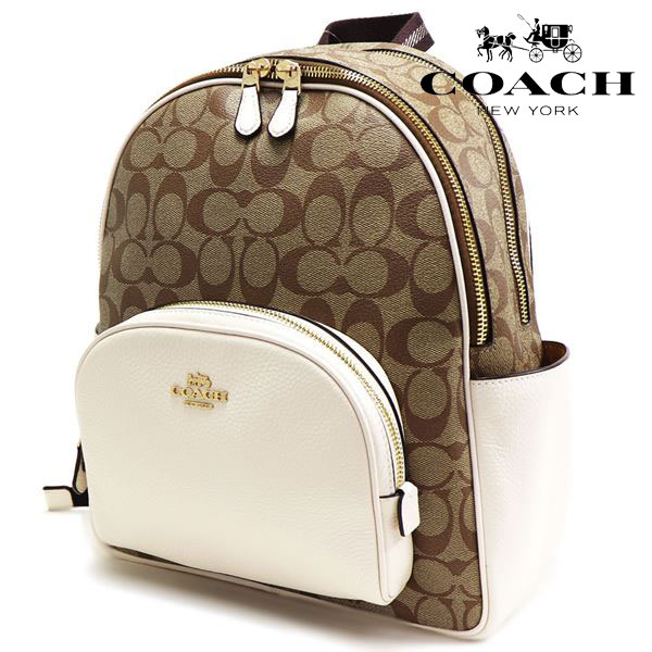 コーチ リュック レディース COACH バックパック バッグ ラグジュアリー シグネチャー PVC レザー カーキ チョーク 5671 IMDJ8 