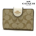 ギフトラッピング無料 コーチ 二つ折り財布 レディース COACH Wallet ミディアム コーナー ジップ ウォレット ラグジュアリー シグネチャー PVC レザー ライトカーキ×チョーク C0082 IMDQC 【送料無料♪】