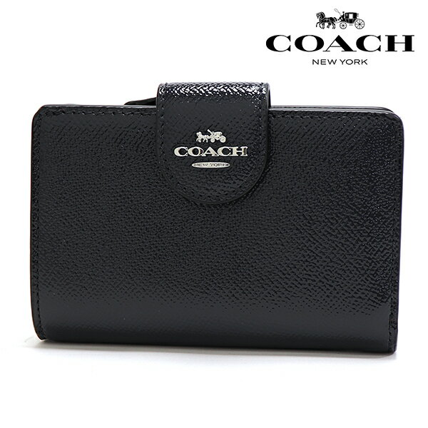 ギフトラッピング無料 コーチ 二つ折り財布 レディース COACH Wallet ミディアム コーナー ジップ ウォレット ラグジュアリー パテント クロスグレーン レザー ミッドナイトネイビー CF233 SVBHP 【送料無料♪】