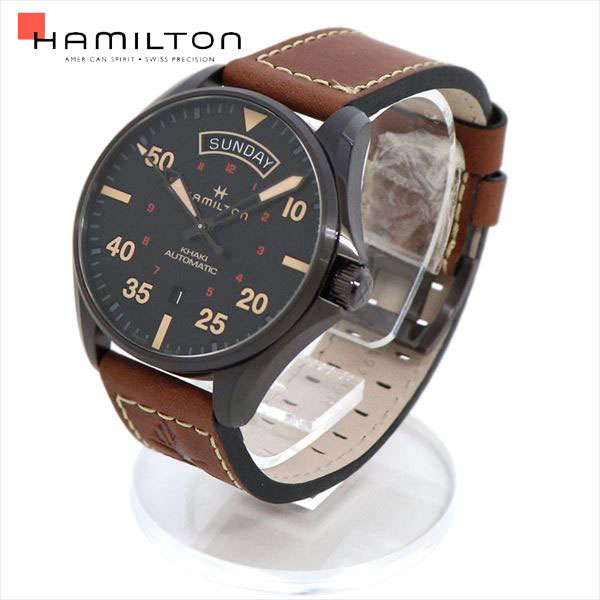カーキ 腕時計（メンズ） ギフトラッピング無料 ハミルトン 腕時計 メンズ HAMILTON カーキ アビエーション 日付表示 カレンダー バックスケルトン レザー H64605531 【送料無料】 父の日 特集
